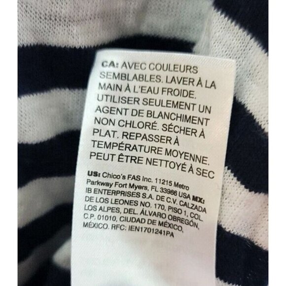 Chicos Womens sz 3 Linen Knit Shirt Polo Black White Stripe buttons collar - Picture 9 of 11